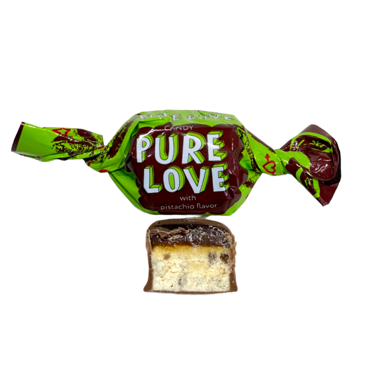 خرید شکلات با مغز کرانچی، کارامل و طعم پسته پیور لاو کنتی